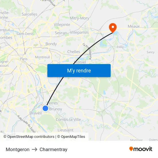 Montgeron to Charmentray map