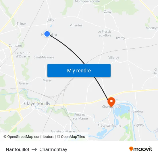 Nantouillet to Charmentray map