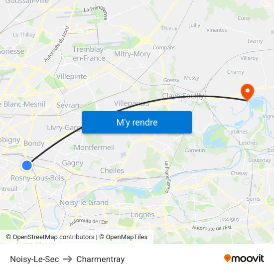 Noisy-Le-Sec to Charmentray map