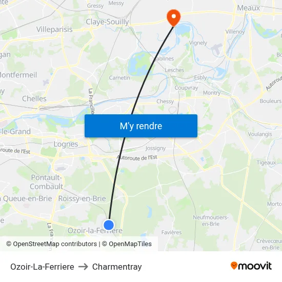 Ozoir-La-Ferriere to Charmentray map