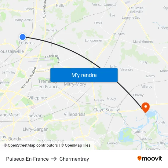 Puiseux-En-France to Charmentray map