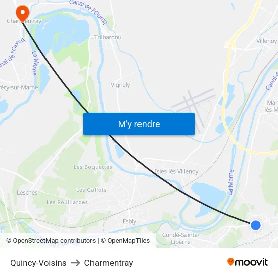 Quincy-Voisins to Charmentray map