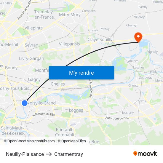 Neuilly-Plaisance to Charmentray map