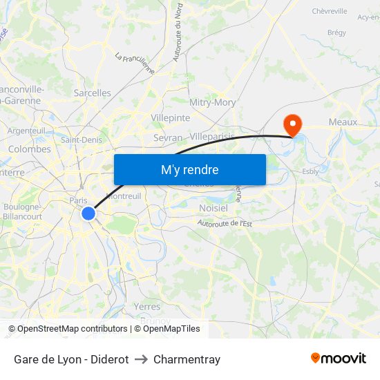 Gare de Lyon - Diderot to Charmentray map