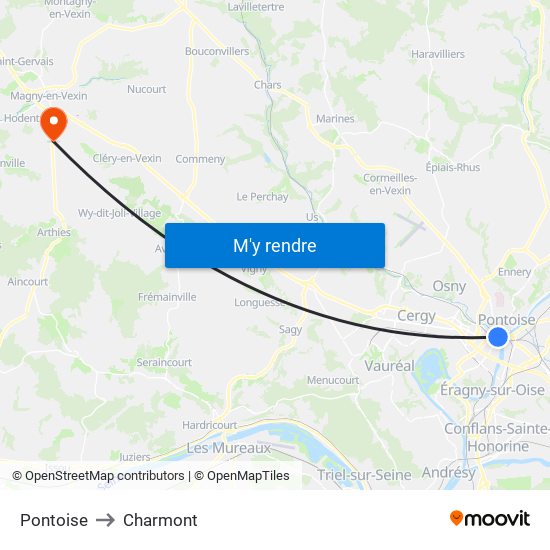 Pontoise to Charmont map