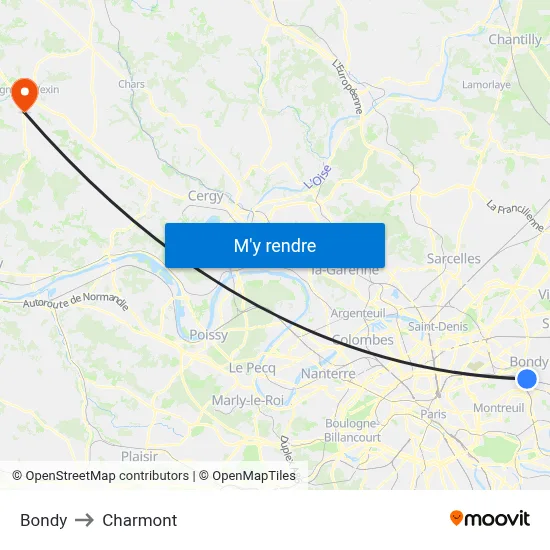 Bondy to Charmont map