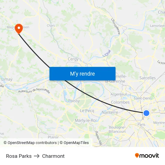 Rosa Parks to Charmont map