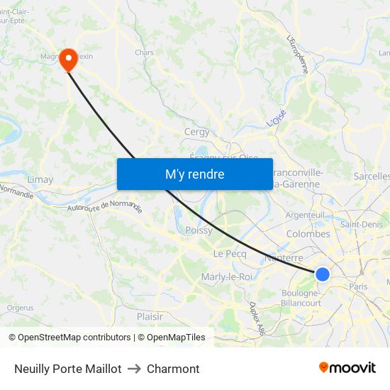 Neuilly Porte Maillot to Charmont map