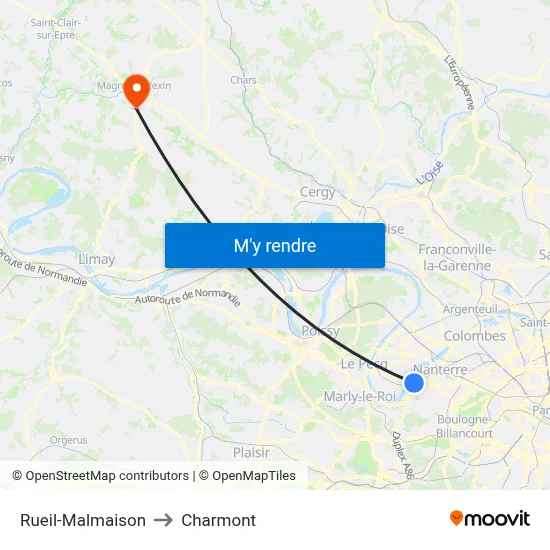 Rueil-Malmaison to Charmont map