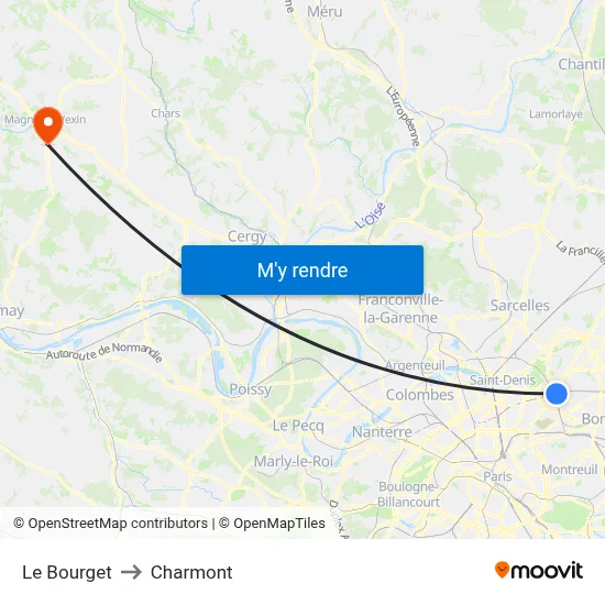 Le Bourget to Charmont map