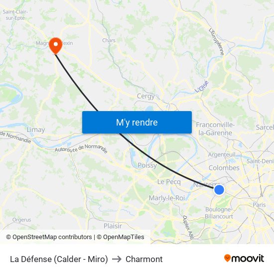 La Défense (Calder - Miro) to Charmont map