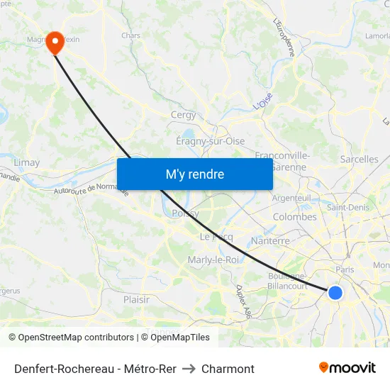 Denfert-Rochereau - Métro-Rer to Charmont map