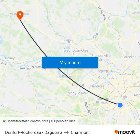 Denfert-Rochereau - Daguerre to Charmont map