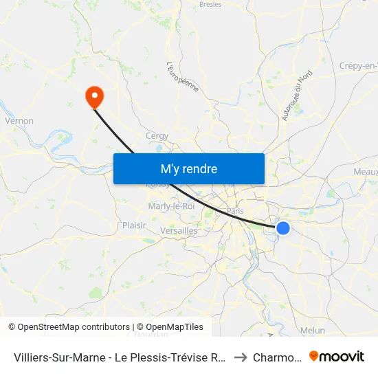 Villiers-Sur-Marne - Le Plessis-Trévise RER to Charmont map