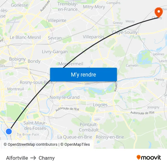 Alfortville to Charny map