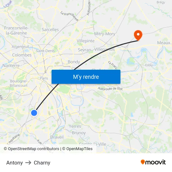 Antony to Charny map