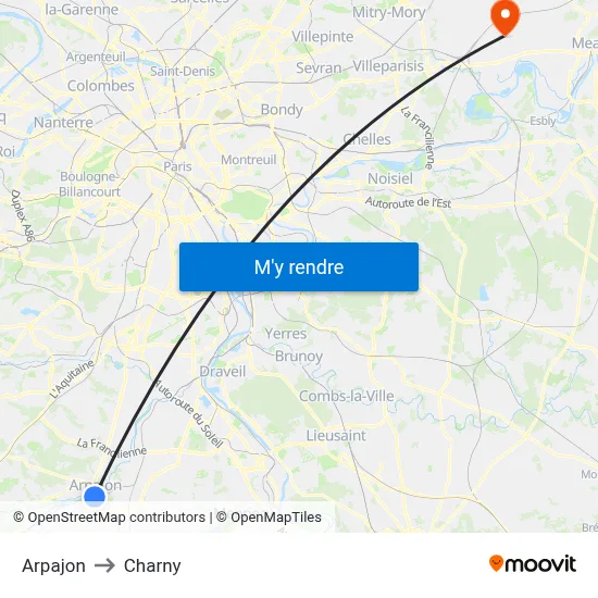 Arpajon to Charny map