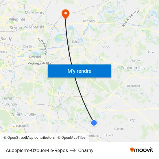 Aubepierre-Ozouer-Le-Repos to Charny map