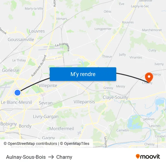 Aulnay-Sous-Bois to Charny map
