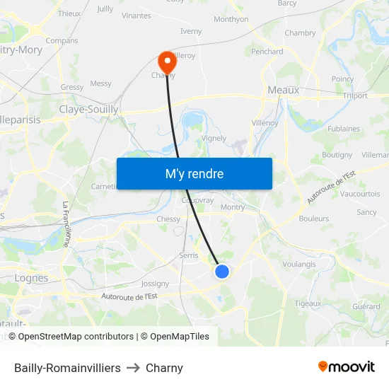 Bailly-Romainvilliers to Charny map