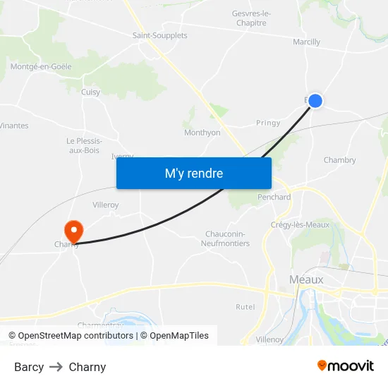 Barcy to Charny map