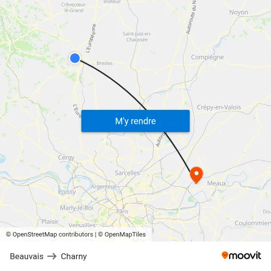 Beauvais to Charny map
