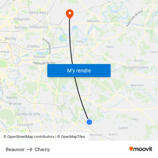Beauvoir to Charny map