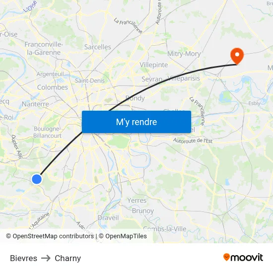 Bievres to Charny map