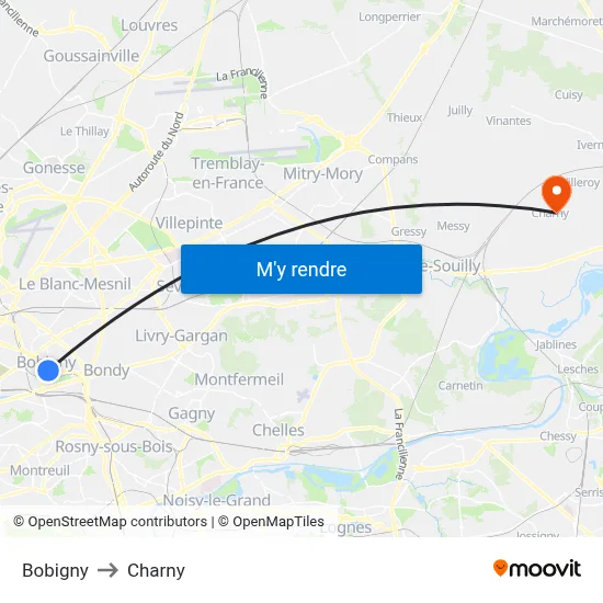 Bobigny to Charny map