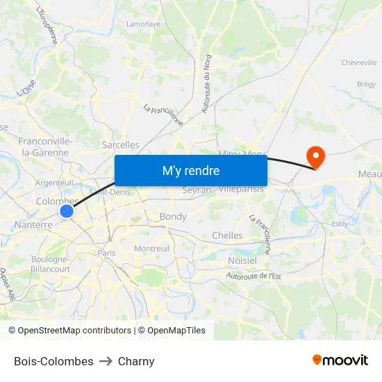 Bois-Colombes to Charny map