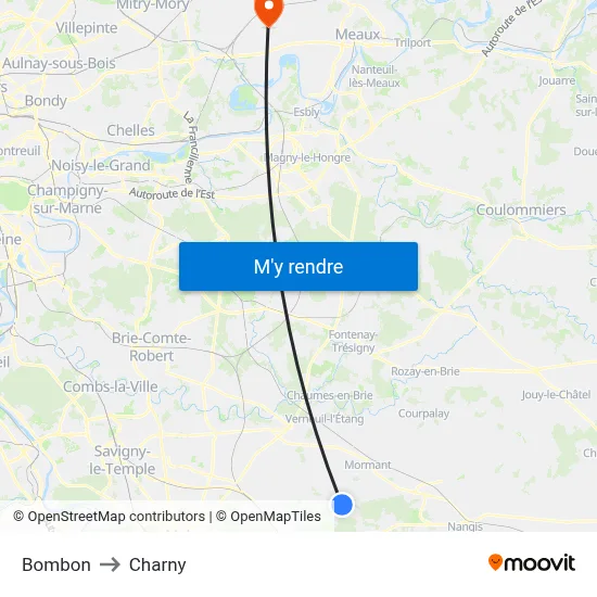 Bombon to Charny map