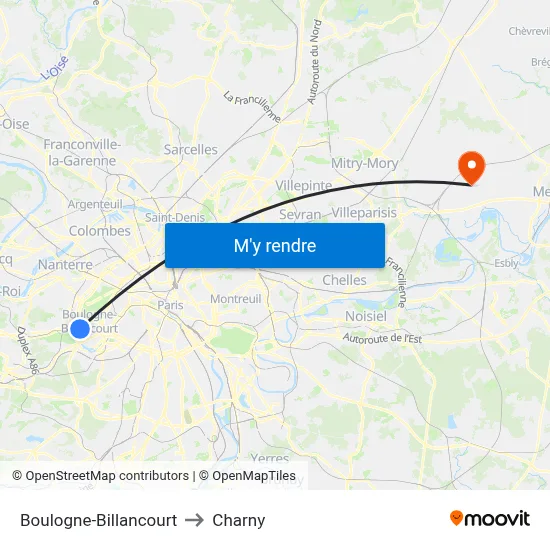 Boulogne-Billancourt to Charny map