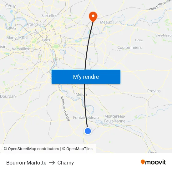 Bourron-Marlotte to Charny map