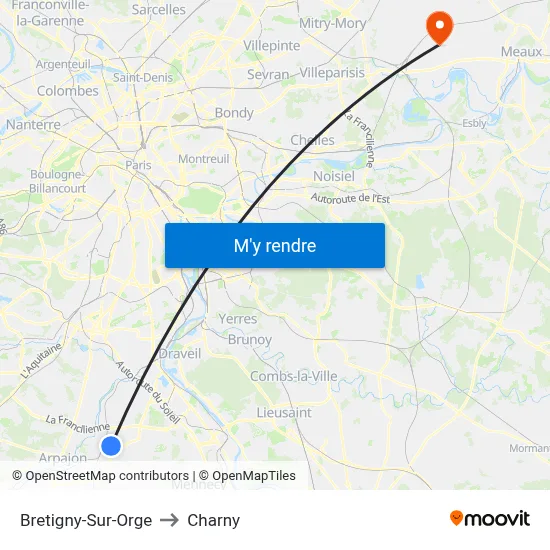 Bretigny-Sur-Orge to Charny map