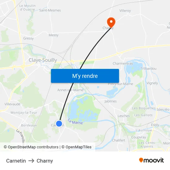 Carnetin to Charny map