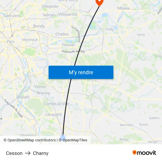 Cesson to Charny map