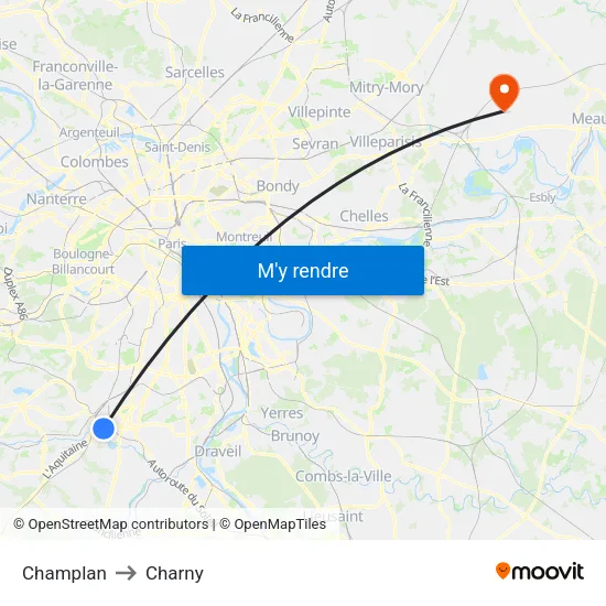 Champlan to Charny map
