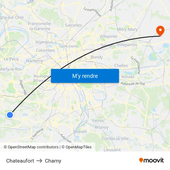 Chateaufort to Charny map