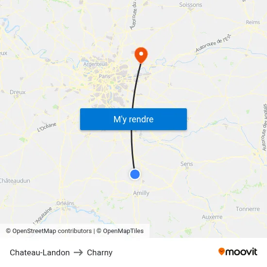 Chateau-Landon to Charny map