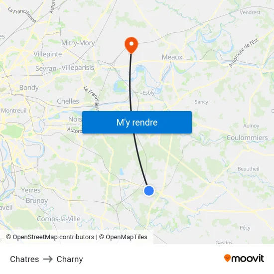Chatres to Charny map