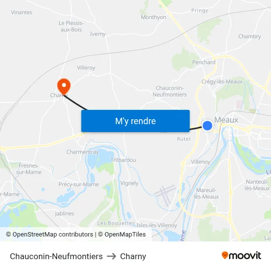 Chauconin-Neufmontiers to Charny map