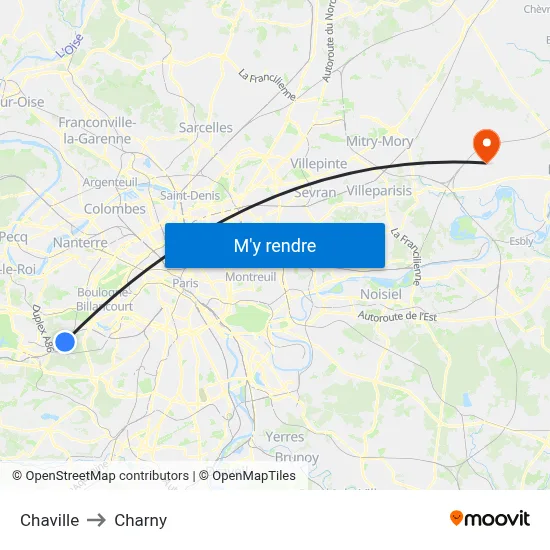 Chaville to Charny map