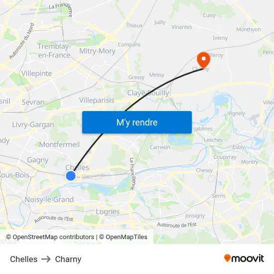 Chelles to Charny map