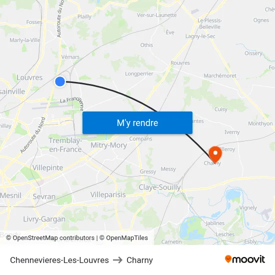Chennevieres-Les-Louvres to Charny map