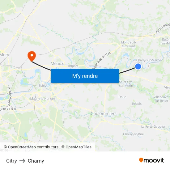 Citry to Charny map