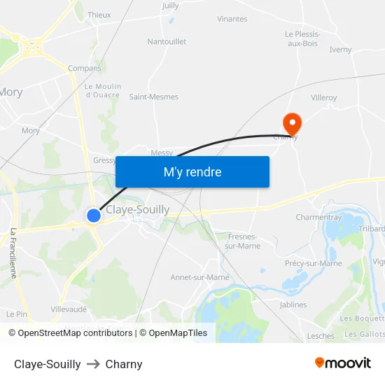 Claye-Souilly to Charny map