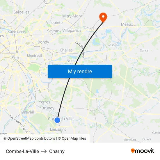 Combs-La-Ville to Charny map