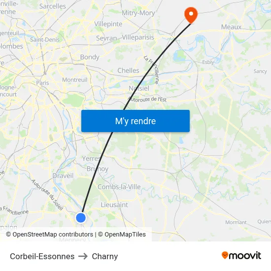 Corbeil-Essonnes to Charny map