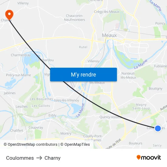 Coulommes to Charny map