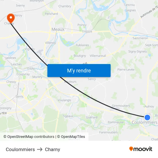 Coulommiers to Charny map